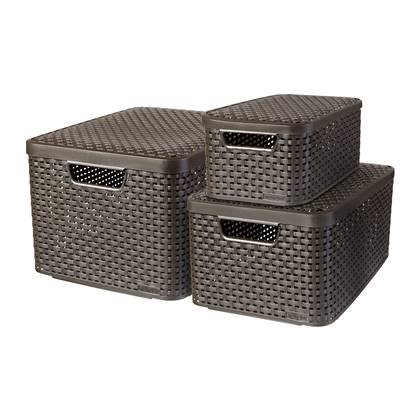 Curver Style Opbergmand S + M + L met Deksel - Set van 3