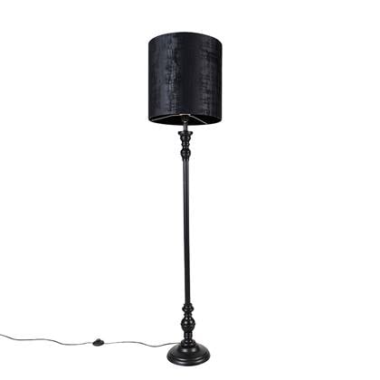 QAZQA Klassieke vloerlamp zwart met kap zwart 40 cm - Classico