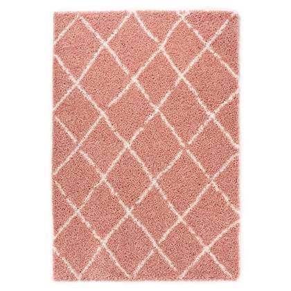 Hoogpolig vloerkleed ruiten Habitat - roze/wit 60x110 cm