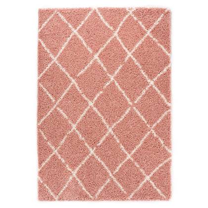 Boho&me Hoogpolig vloerkleed ruiten Habitat - roze|wit - 140x200 cm Roze, Wit
