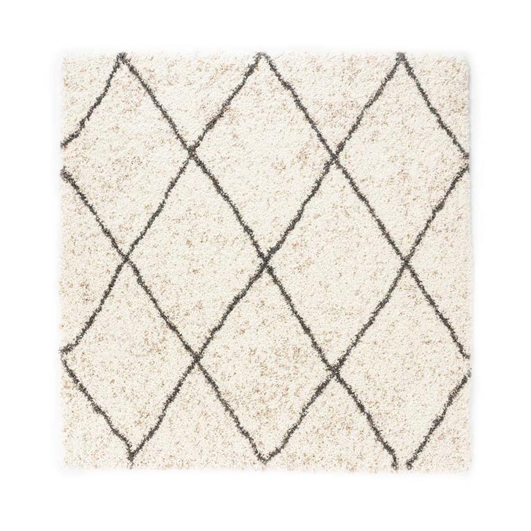 Boho&me Vierkant hoogpolig vloerkleed geruit Artisan wit|grijs
