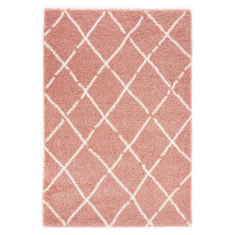 Boho&me Hoogpolig vloerkleed ruiten Artisan roze|wit 240x340 cm