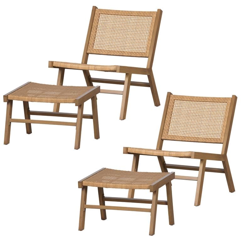 Woood Puk Tuin Fauteuil + Hocker Aluminium Naturel Set van 2