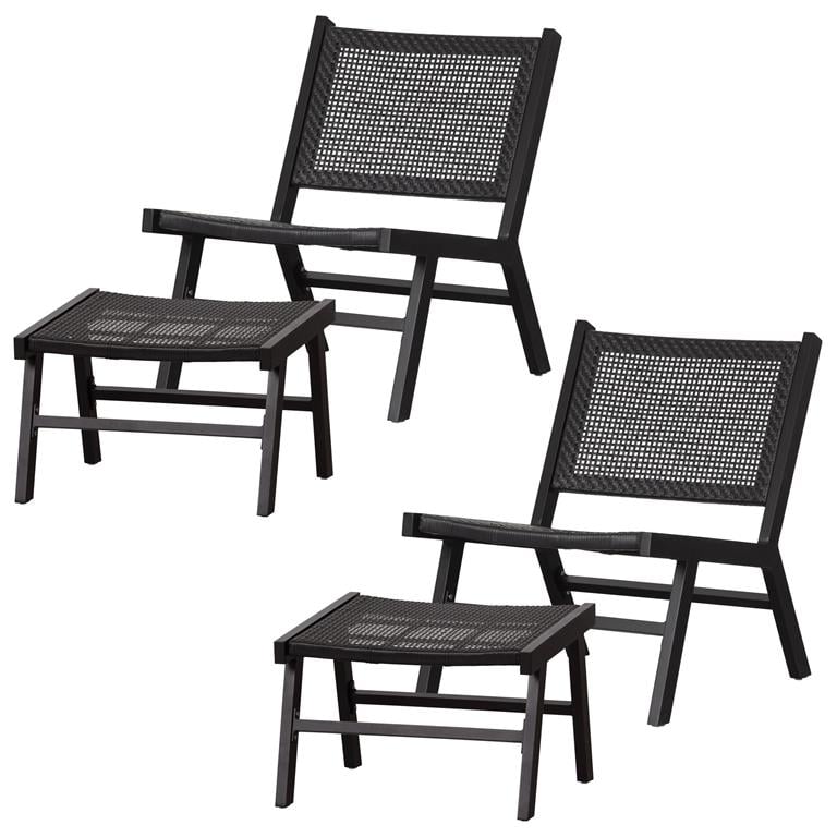 Woood Puk Tuin Fauteuil + Hocker Aluminium Zwart Set van 2